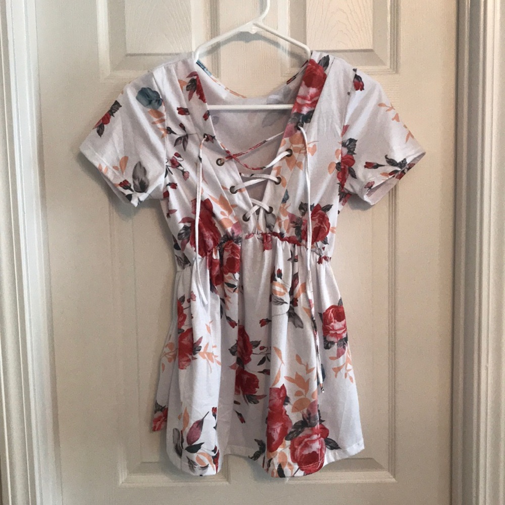 White Floral Babydoll Tee